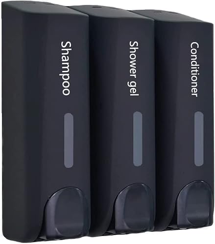 Bathroom Shower Dispensers: Upgrade Trio Wall Mount Nail-Free Soap Dispenser 3X350Ml Shampoo Conditioner Set For Home Kitchen Hotel Dispenser (Black) #TOP14