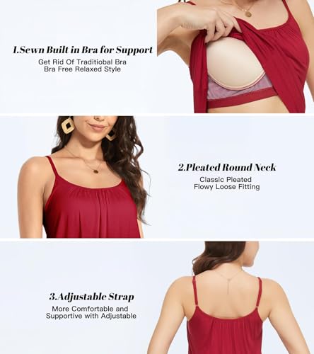 Image of Camisoles for Women with Built in Bra Adjustable Strap Tank Tops Cami Sleeveless Summer Tops for Workout Sleeping Traveling