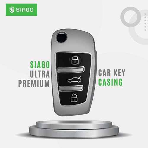 Image of SIAGO TPU Key Cover and Round Key Chain Compatible with Audi A1 A3 A6 Q2 Q3 Q7 TT TTS R8 S3 S6 RS3 3 Button Flip Key (Grey)
