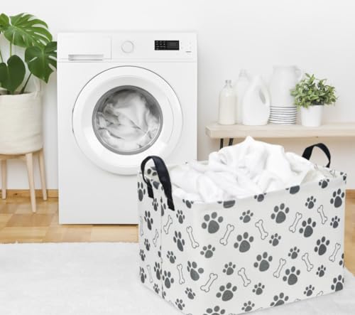 Image of Rectangular Dog Basket,Dog Toy Bin,Dog Storage Basket Organizer.Waterproof PE Coating Puppy Storage Bin with Handles.Dog room decor,Dog Toys,Books,Kid's Gifts basket. (Dog Paw)