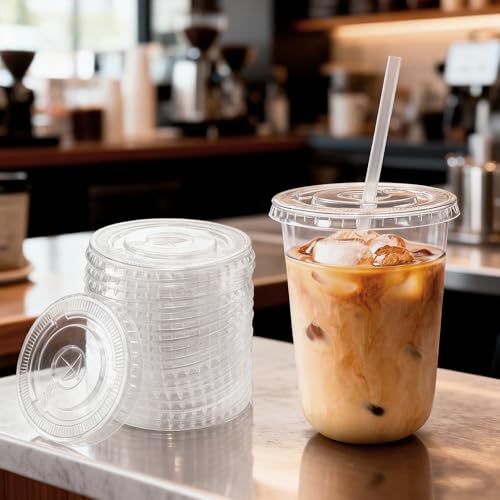 200 Pcs Clear Flat Lids Plastic Disposable PET Cup Lids with Straw Slot Fits for 12 oz, 16 oz, 20 oz and 24 oz Cups for Summer Iced Coffee, Ice Cream, Slush, Milkshake, Party Supplies