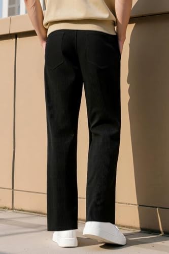 Heyfanee Mens Corduroy Casual Pants Relaxed Fit Trousers for Men with Belt Loops3