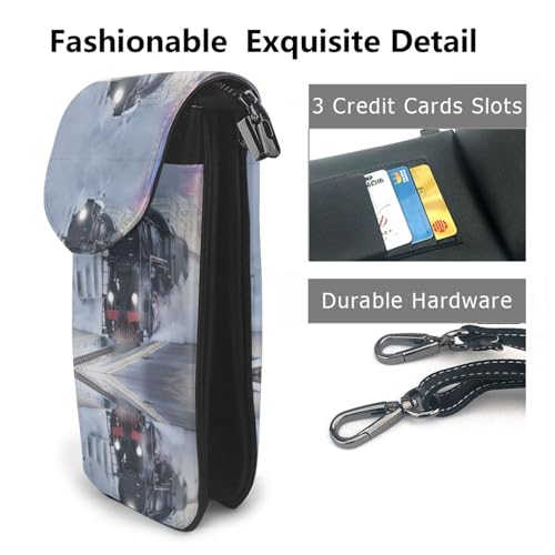 Sac à rabat microfibre PU imprimé train pour smartphone et portefeuille