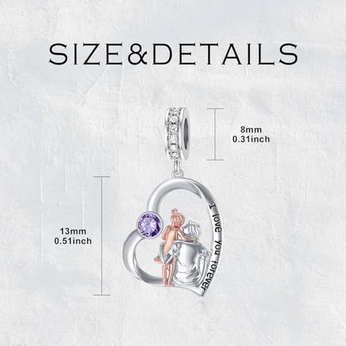 Image of PROESS Father Mother Daughter Charm fit Charms Bracelet Sterling Silver Charms for Bracelets Birthday Valentines Day Gifts for Daughter Mother Lover