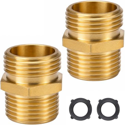 Image of SheeChung Male to Male Hose Adapter, 3 /4 inch GHT Male to 3 /4 inch NPT Male Garden Hose Connectors, Heavy Duty Brass Water Hose Fittings Coupler - 2 Pack