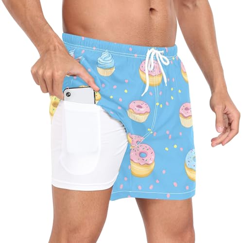 xigua Cupcakes Mens Swim Trunks with Liner, 5 inch Quick Dry Mens Boardshorts for Beach2