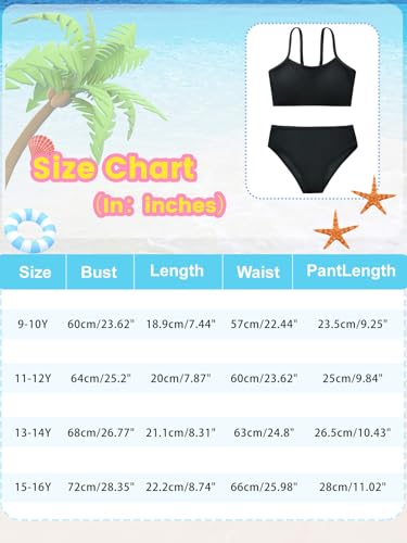 Image of Girl's 2 Piece Swimsuit Solid Spaghetti Strap Bikini Sets Beach Bathing Suit Swimwear for Teen Kids