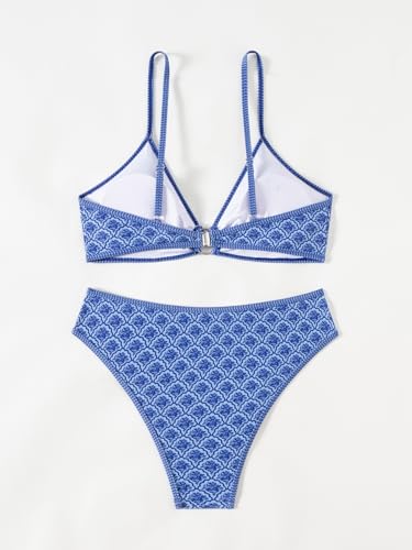 Image of Fanuerg Women's Triangle Bikini Sets O Ring Linked Two Piece Swimsuits Floral Printed Cheeky Bathing Suit