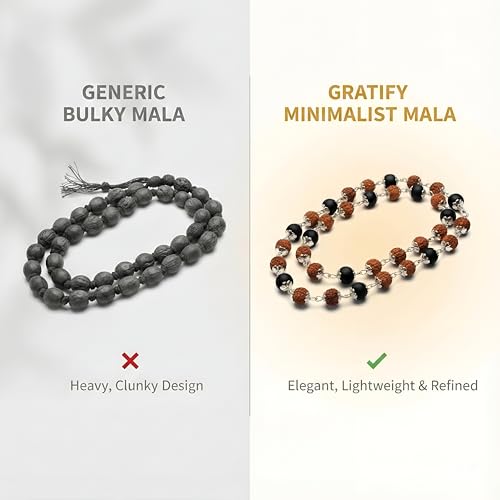 Image of Gratify Original Rudraksha & Karungali Mala 8mm 54 Beads | Spiritual Healing Mala for Protection & Focus | Meditation, Yoga & Prayer Beads for Men & Women (Pack of 1)