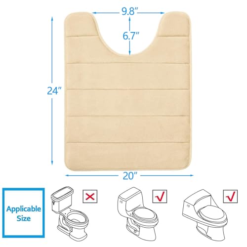Image of Buganda Memory Foam Contour Toilet Bath Rug, U-Shaped Non Slip Absorbent Thick Soft Washable Bathroom Rugs, Floor Carpet Bath Mat for Bathroom Sink Toilet (20 inch x 24 inch, Beige)
