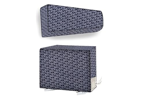 Image of The Furnishing Tree 1 Ton Split AC Cover for Indoor and Outdoor Units Leaf Pattern Blue