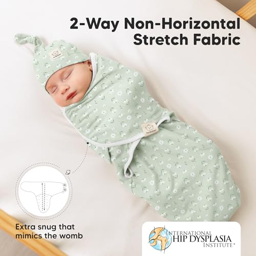 Image of 3pk Organic Swaddles for Newborns Girls, Boys & Hats (Leafy, 0-3M) | Soft Cotton Baby Sleep Sacks 0-3 Months, Breathable Baby Hats and Swaddles 0-3 Months, Newborn Essentials Must Haves
