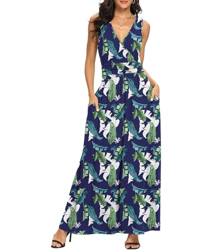 Image of LILBETTER Women Sleeveless Deep V Neck Loose Plain Long Maxi Casual Dress