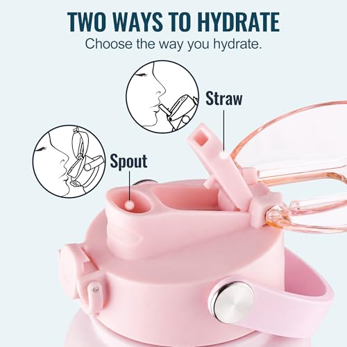 Image of OLDLEY 32oz Insulated Water Bottle with 2-in-1 Straw & Chug Lid, Leakproof Stainless Steel Bottle, Double Wall Vacuum Insulated Water Bottle for Sports, Gym, Travel,Pink