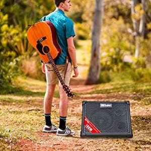 dellersound BP80 Amplificador de guitarra acústica con batería, altavoz portátil Bluetooth, 100 W, 6 entradas, ecualizador de 3 bandas, Negro - imagen 8