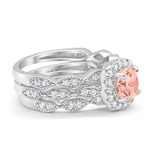 Blue Apple Co. Halo Art Deco Three Piece Wedding Engagement Bridal Set Ring Band Solid 925 Sterling Silver Choose Color2