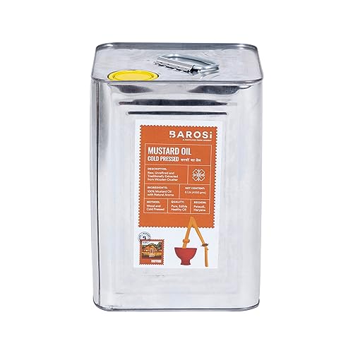 Image of Barosi Kachi Ghani Mustard Oil 5 Litre | Pure & Natural Cold Pressed Mustard Oil (Sarso Tel) | Traditionally Extracted from Wooden Crusher