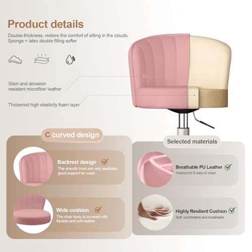 Image of Small Desk Chair Round Rolling Chair with Back PU Leather Height Adjustable Swivel Vanity Work Computer Stool Chair for Home Office Bedroom, Set of 2