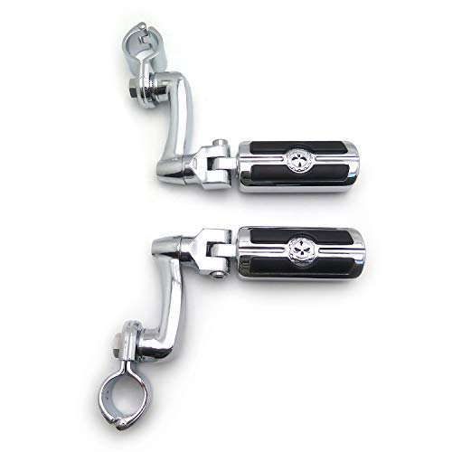 Htt Motorcycle Chrome Adjustable Peg Mounting Kit Skull Zombie Foot Peg Footrest For Hd Sportster 883 1200 Street Bob Softail Cvo Equipped 1-1/4 Inch (1.25") Front Engine Guard #TOP2