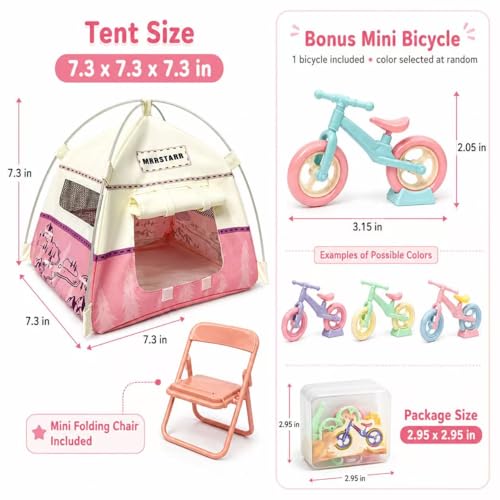 Mini Tent,Model Tent Decoration with Chair,1:12 Miniature Doll Camping Model Tents Movable Decorative Scene Accessories Photography Props Miniature Model Tent for Tiny Pets (Pink) - Image 2