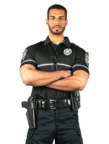 First Class Security Badge and Patch Bike Patrol Polo Shirt with Zipper Pocket and Reflective Hash Stripes