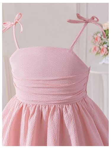 WDIRARA Toddler Girl's Bow Tie Shoulder Layered Ruffle Cami Dress Ruched Swing Short Dresses3