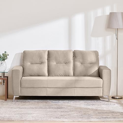 Image of Home Centre | Sylvester | Fabric|Solid Wood | 3 Seater Sofas | Beige | 1 Year Warranty