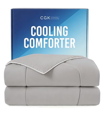 Cooling Comforter Full/Queen Size - Cooling Blanket for Hot Sleepers and Night Sweats - Summer Comforter for Full & Queen Size Beds - Soft Breathable Cold Blanket for Sleeping - 90x90 (Light Grey)