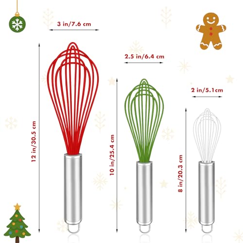 Image of OYV Christmas Whisk Set - 3 Sizes (12 inch, 10 inch, 8 inch) - Holiday Red, Green & White Stainless Steel Whisks for Baking, Cooking & Mixing, Christmas Gift for Bakers & Home Chefs