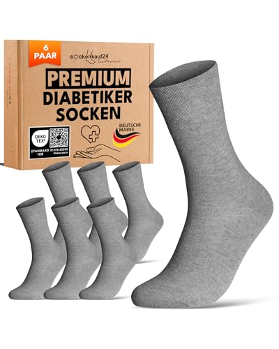 sockenkauf24 Diabetikersocken ohne Gummibund & ohne Naht 97% Baumwolle (6 Paar) Diabetiker Socken mit Komfortbund für Damen & Herren 70108T (Grau 39-42) WP