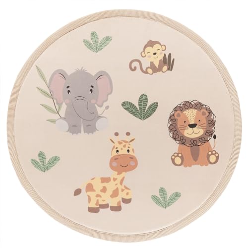 Paco Home Teppich Kinderzimmer Baby Krabbeldecke Krabbelmatte Spielmatte Waschbar rutschfest Regenbogen Planet Sonne Tiere Weich, Grösse:120 cm Rund, Farbe:Beige