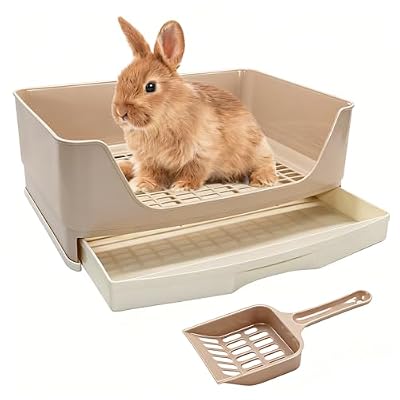 BWOGUE Large Rabbit Litter Box, Bunny Litter Box with Drawer, White
