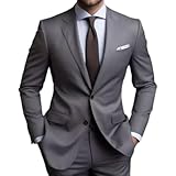 Terno Slim Masculino Italiano Executivo - Calça e Blazer (BR, Numérico, 46, Regular, Regular, Cinza)