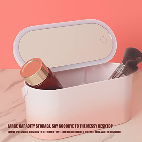 Makeup Case Pink Gradient Portable Large Capacity Foldable Rotating LED Light Makeup Storage Box With Makeup Mirror Smart Chargeable for Home Travel Use - Image 6