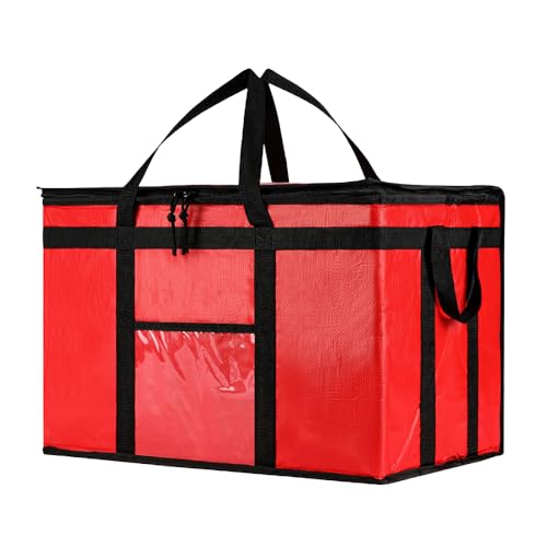 Image of NZ home Insulated Bags for Food Delivery (3XL PRO) Grocery Shopping Cooler Bag, Pizza Delivery, Hot & Cold Catering Tote, Reusable, Foldable & Heavy Duty (Red)
