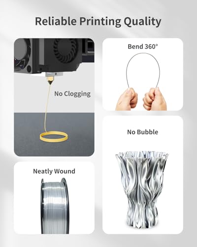 Image of Silk PLA Filament 1.75mm, Metal-Like Shiny 3D Printer Filament 1kg (2.2lbs), Dimensional Accuracy + /- 0.02 mm, Neatly Wound, No Clogs, Vacuum Sealed, Fit Most FDM Printer, Metallic Silver