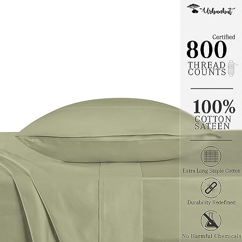 URBANHUT 800 Thread Count Egyptian Cotton Sheets Set Twin Size, Luxury Twin Bed Sheets, 3 Pc Bed Sheet Sets, Hotel Sheets Sateen Finish Fits 16" Deep Pocket - Sage