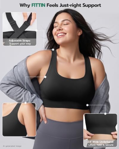 FITTIN Supportive Sports Bra for Women: Adjustable Straps 60% More Lift - image 5