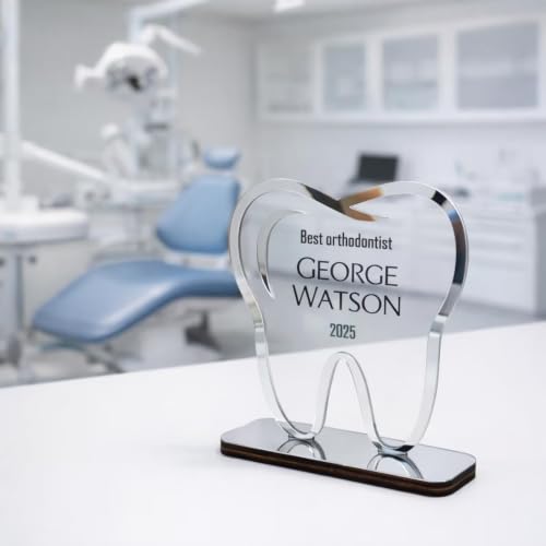Image of Personalised Tooth Shape Acrylic Dentist Award Trophy