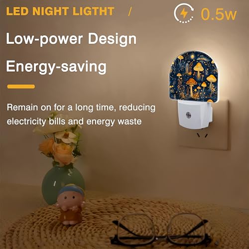 Image of Night Lights Plug into Wall Mystical Mushroom Forest Night Light Dusk to Dawn Smart Sensor Decorative Round Led Lamp for Bedroom Kitchen Hallway Nightlight for Women Men