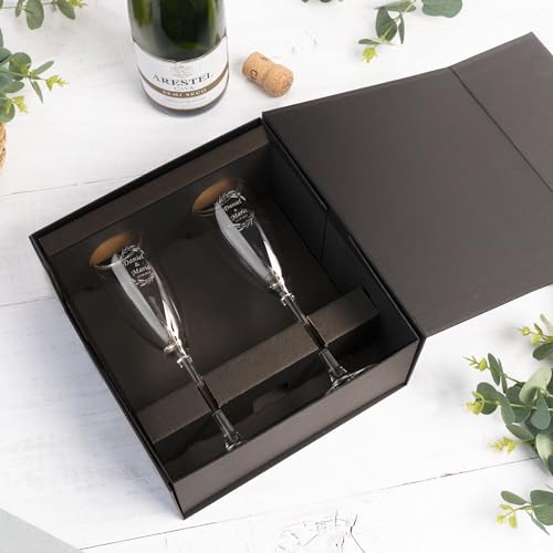 Miniatura 4 de Wanapix Pack De 2 Copas De Cava Personalizada Estuche De Regalo Incluido Copa De Champagne Cristal Grabada A Láser Boda Aniversario San Valentín 20cl. Nombres Y Fecha
