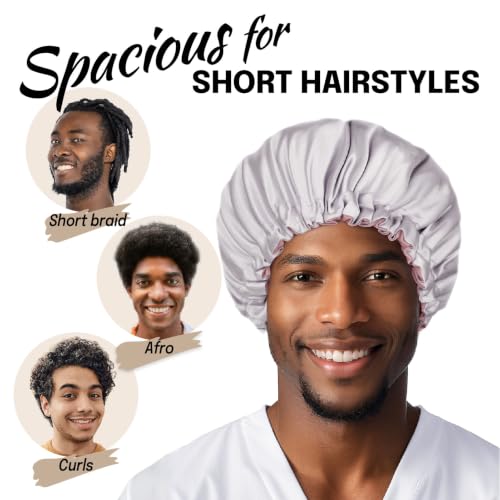 Image of Fittia Men's Satin Bonnet for Short Hair with Adjustable Strap - Sleeping Cap for Fade, Afro & Natural Hair Care, Wave Cap