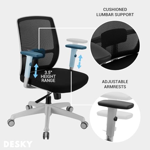 Image of Desky Luminous Ergonomic Mesh Office Chair, High Back Desk Chair with Adjustable Headrest, Lumbar Support, 3D Armrests, Tilt Recline & Swivel Base, Breathable Task Chair for Home or Office (Black)