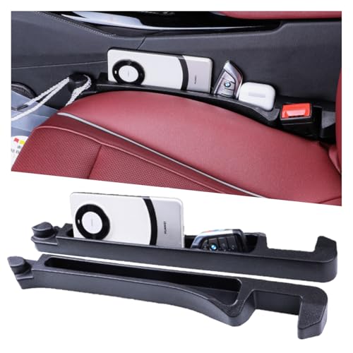 Car Seat Gap Filler Organizer 2 Pack, 3in1 Carseat Side Gap Plug with Filler, Organizer & Hook Functions, Gap Space Stopper Universal Fit Car SUV Truck Fill The Gap Between Seat & Console, Black