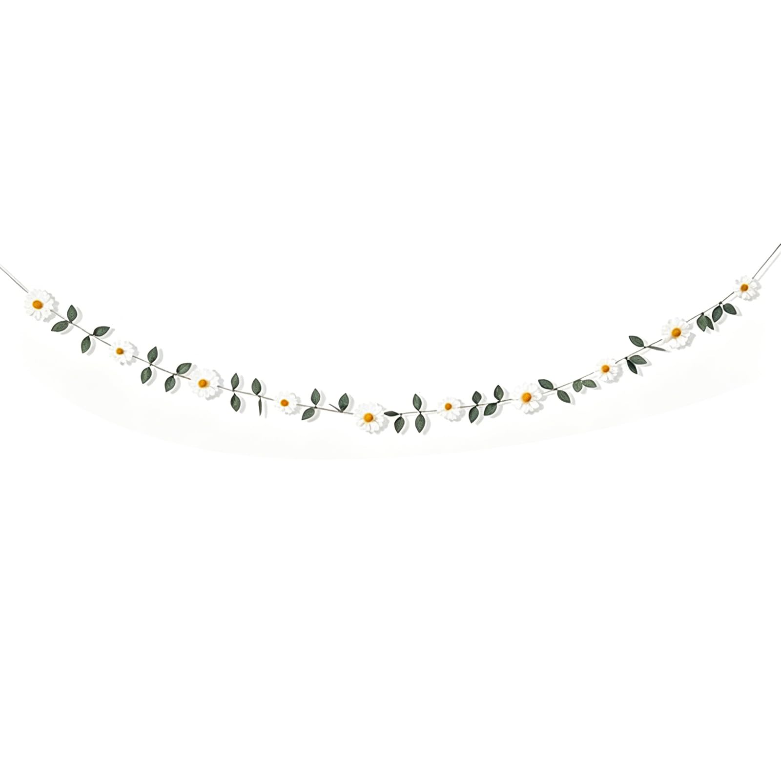Daisy Paper Garland - Yellow & White Floral Banner for Spring Summer Decor, Hanging Flower Garland with Leaves for Garden Parties, Birthdays, Baby Showers, Nursery Decoration