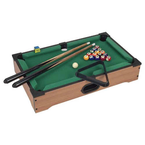 Mini Tabletop Pool Set- Billiards Game Includes Game Balls, Sticks, Chalk, Brush and Triangle-Portable and Fun for the Whole Family by Hey! Play!