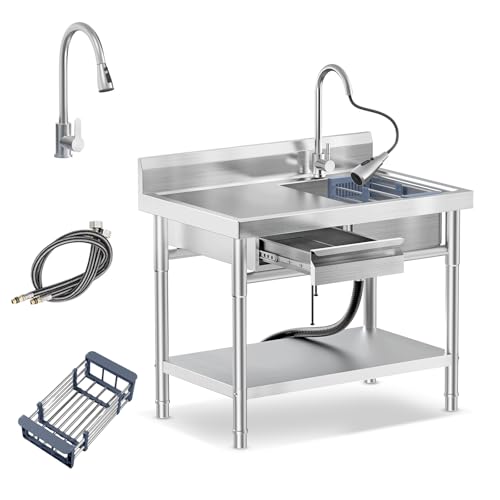 EHVCISTQ Stainless Steel Utility Sink Freestanding...
