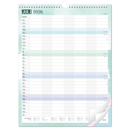 Familienplaner 2026 2027 - Kalender 2026 2027 Familienplaner 7 Spalten Familienkalender von Juli 2026 bis Dezember 2027 33 x 44 cm Farbe