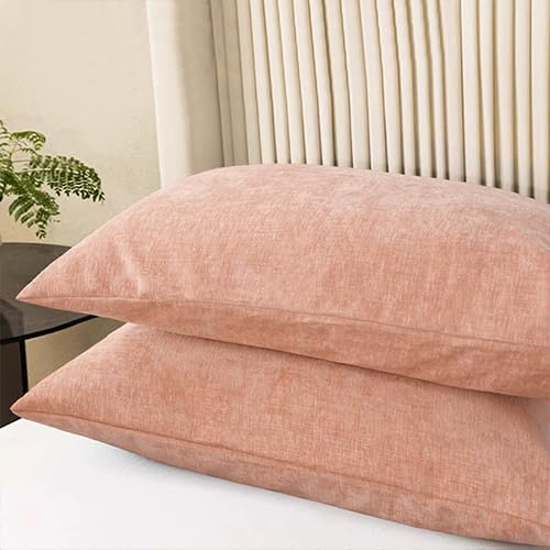 Image of CaliTime Throw Pillow Covers Decorative 20 X 26 Inches Pack of 2 Cozy Chenille Standard Pillow Shams Cases for Couch Sofa Bed Living Room Home Dusty Pink
