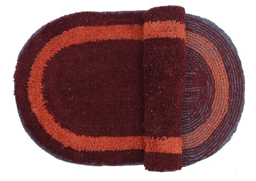 Image of THE HOME TALK Cotton Bathmats | Water Absorbent Runners | Regular Striped Rugs | Floor Mats for Kitchen, Bathroom & Sink | Ultra Soft Mats | Non-Slip (Red Oval, 40x60 CM (Pack of 2))